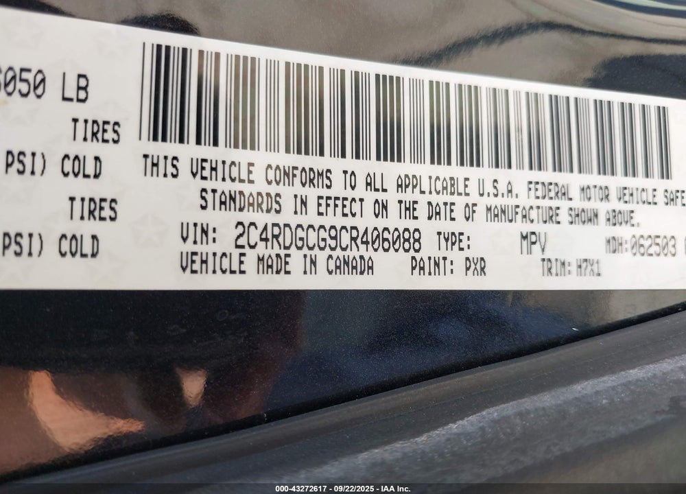 2012 DODGE GRAND CARAVAN VIN: 2C4RDGCG9CR406088