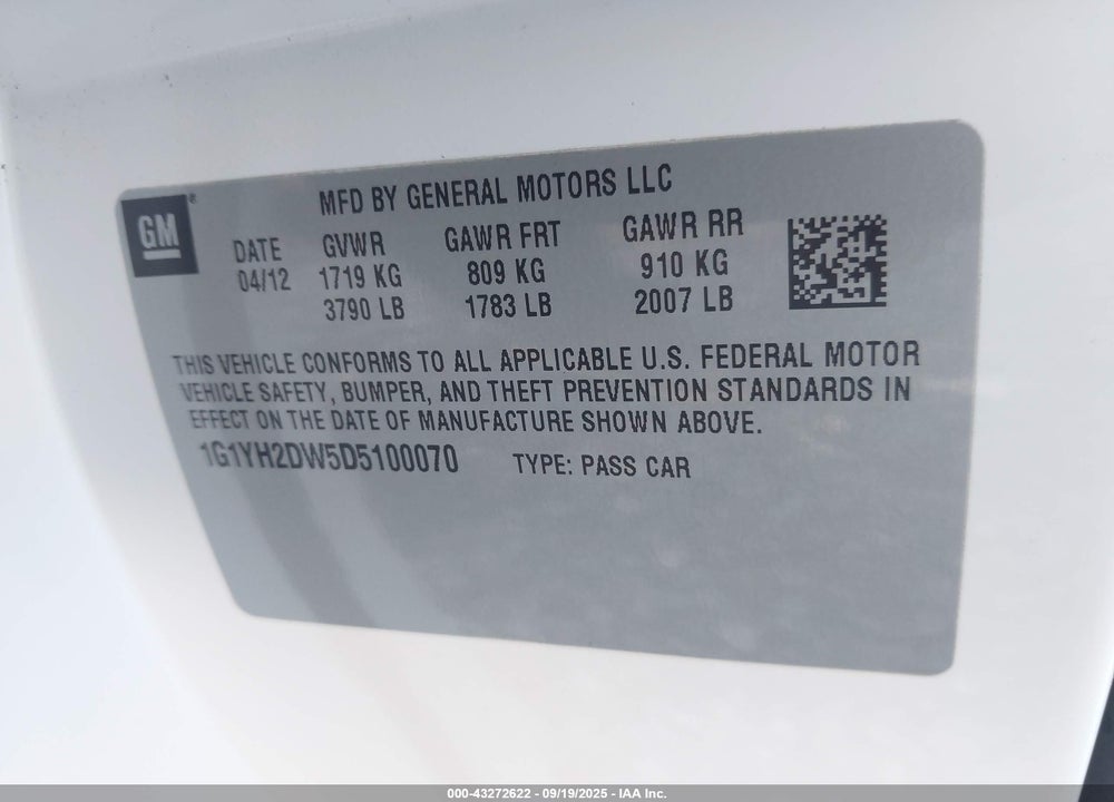 2013 CHEVROLET CORVETTE VIN: 1G1YH2DW5D5100070