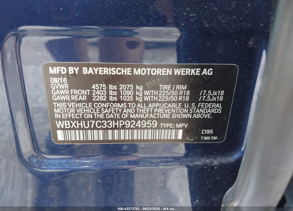 2017 BMW X1 SDRIVE28I VIN: WBXHU7C33HP924959