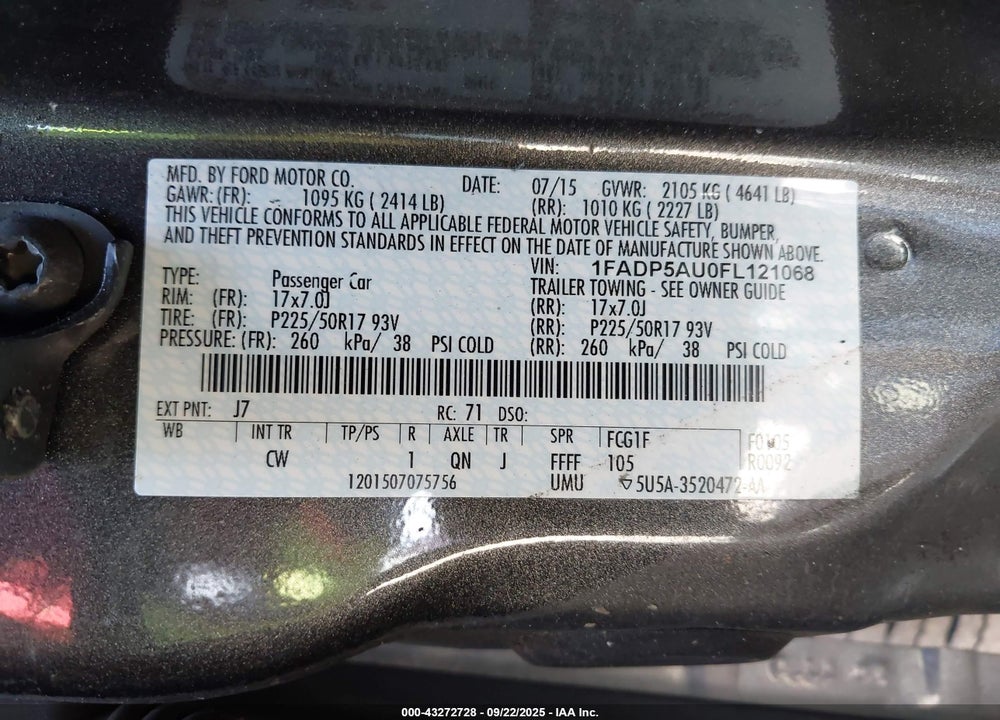 2015 FORD C-MAX VIN: 1FADP5AU0FL121068
