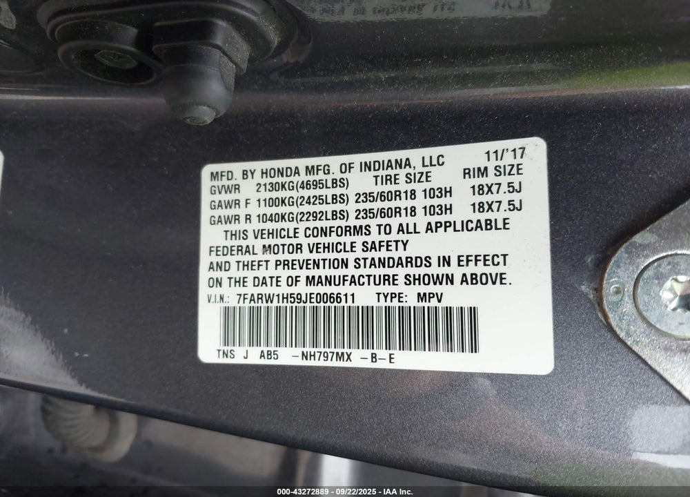 2018 HONDA CR-V EX VIN: 7FARW1H59JE006611