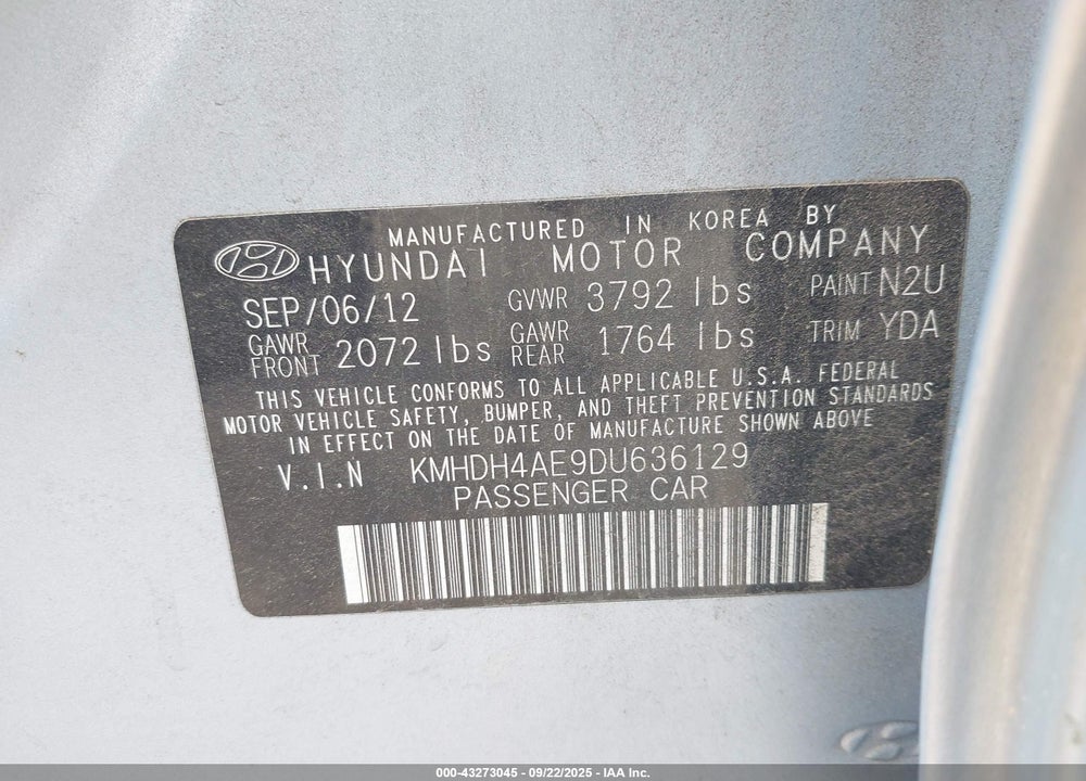 2013 HYUNDAI ELANTRA GLS VIN: KMHDH4AE9DU636129