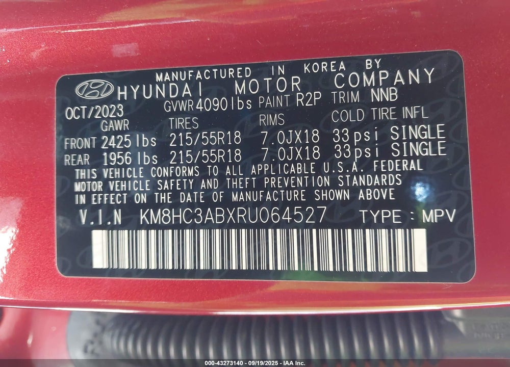 2024 HYUNDAI KONA VIN: KM8HC3ABXRU064527