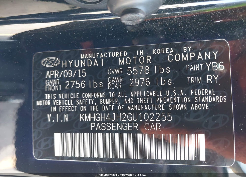 2016 HYUNDAI EQUUS VIN: KMHGH4JH2GU102255
