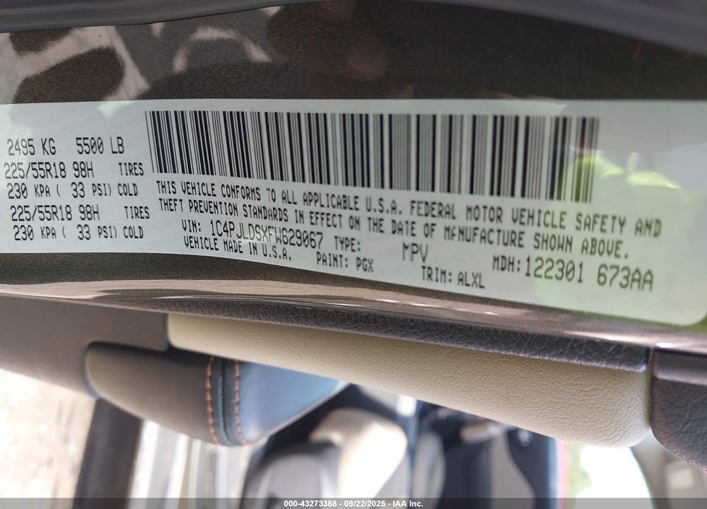 2015 JEEP CHEROKEE LIMITED VIN: 1C4PJLDSXFW629067