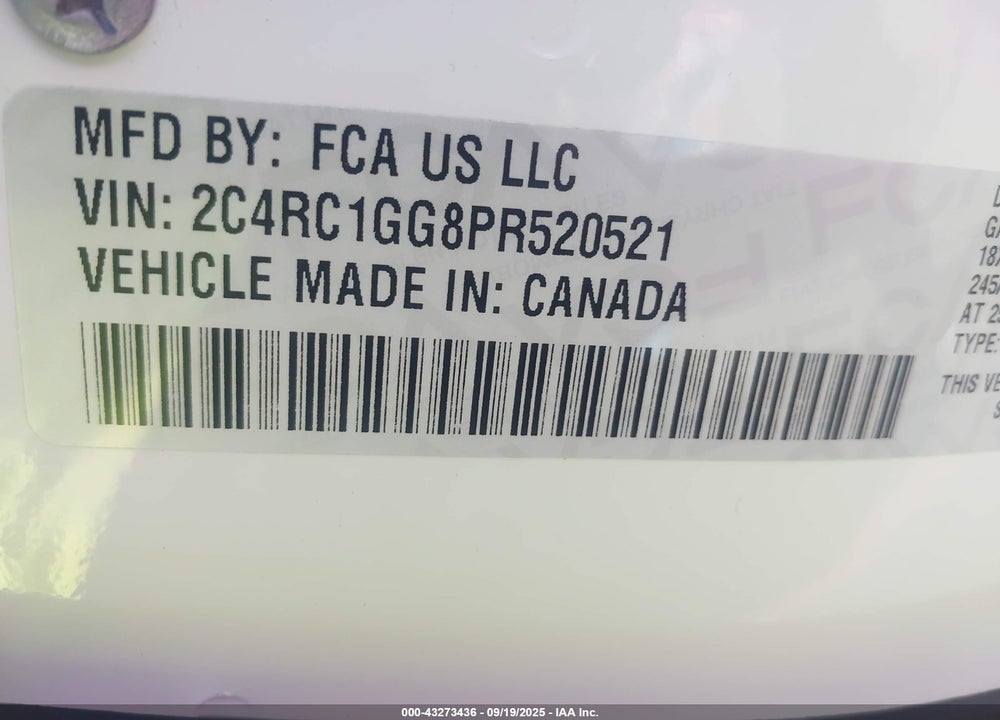 2023 CHRYSLER PACIFICA LIMITED VIN: 2C4RC1GG8PR520521
