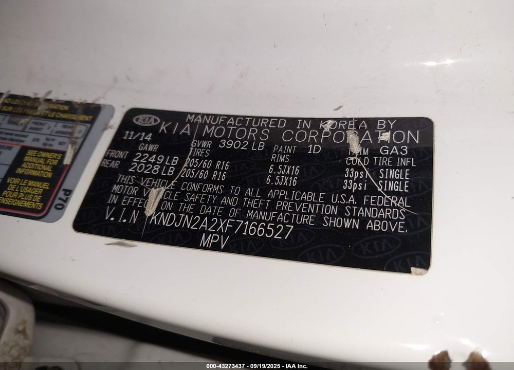 2015 KIA SOUL VIN: KNDJN2A2XF7166527