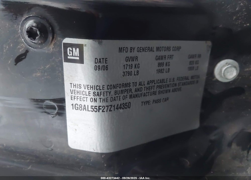 2007 SATURN ION 3 VIN: 1G8AL55F27Z144350