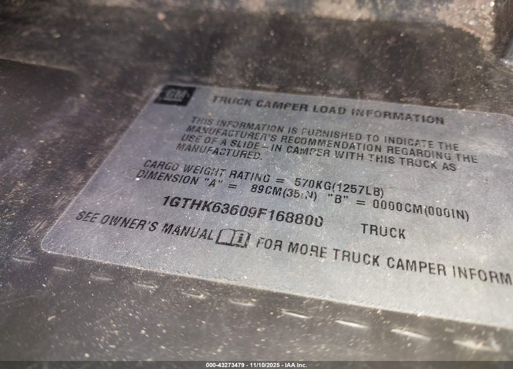 2009 GMC SIERRA VIN: 1GTHK63609F168800