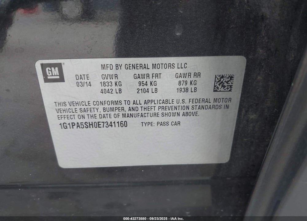 2014 CHEVROLET CRUZE LS AUTO VIN: 1G1PA5SH0E7341160