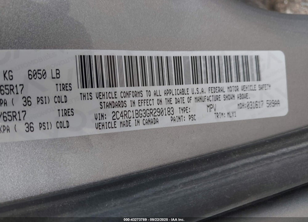 2016 CHRYSLER TOWN & COUNTRY VIN: 2C4RC1BG3GR290183