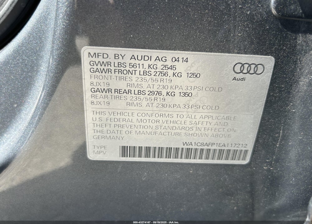 2014 AUDI Q5 HYBRID 2.0T PRESTIGE VIN: WA1C8AFP1EA117212