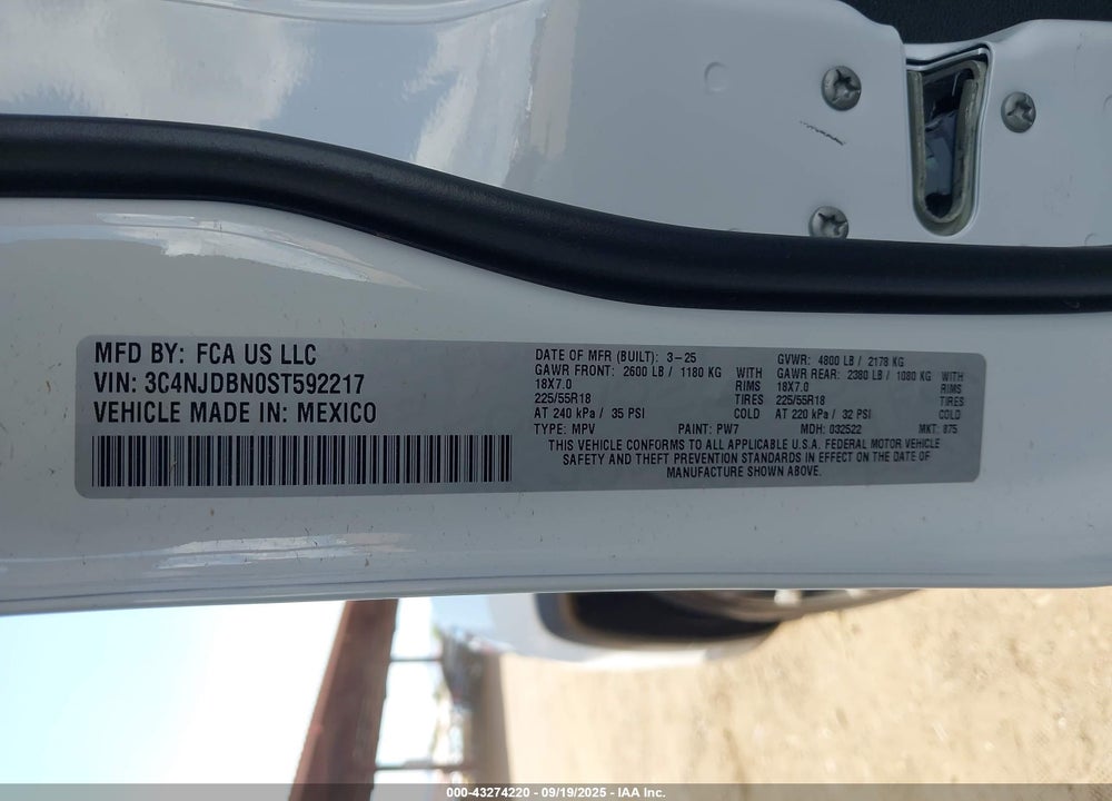 2025 JEEP COMPASS LATITUDE 4X4 VIN: 3C4NJDBN0ST592217