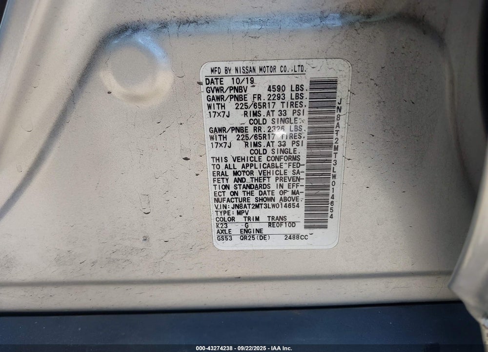2020 NISSAN ROGUE VIN: JN8AT2MT3LW014654