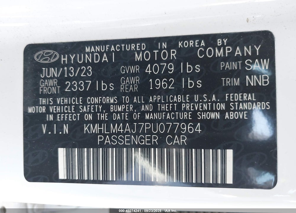 2023 HYUNDAI ELANTRA HYBRID VIN: KMHLM4AJ7PU077964