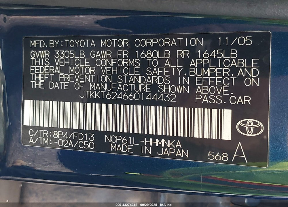 2006 SCION XA VIN: JTKKT624660144432