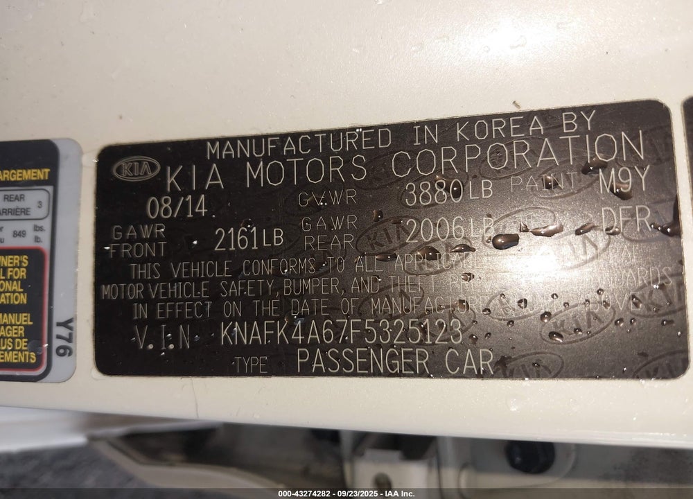 2015 KIA FORTE LX VIN: KNAFK4A67F5325123