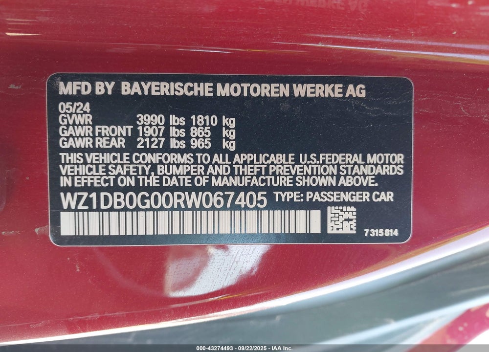 2024 TOYOTA GR SUPRA VIN: WZ1DB0G00RW067405