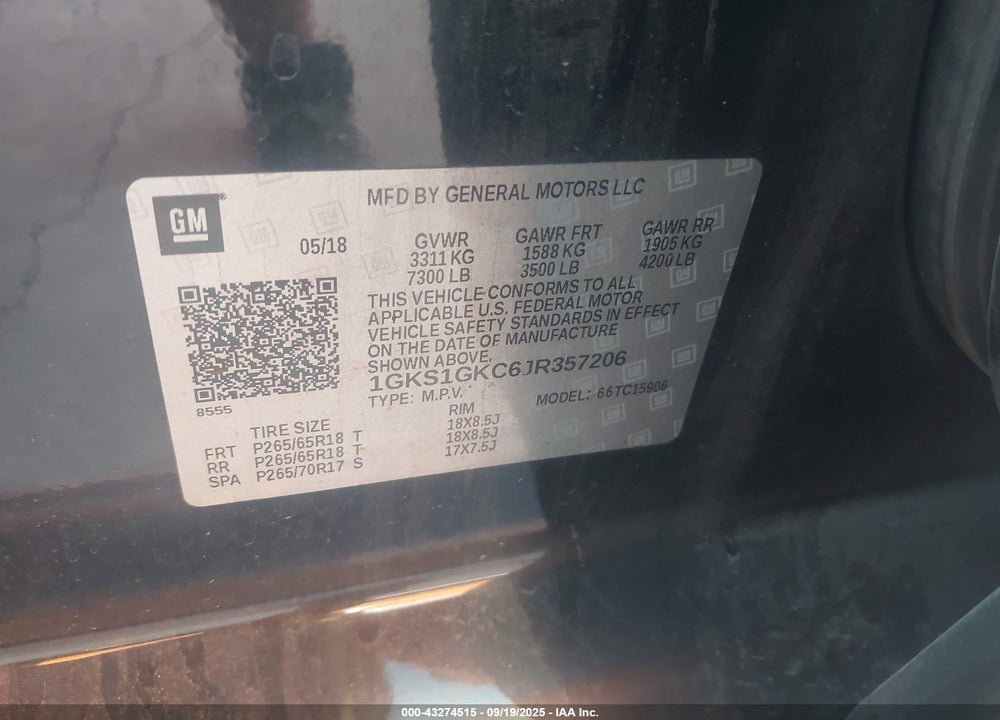 2018 GMC YUKON XL SLT VIN: 1GKS1GKC6JR357206