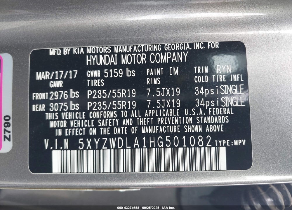 2017 HYUNDAI SANTA FE SPORT 2.0T ULTIMATE VIN: 5XYZWDLA1HG501082