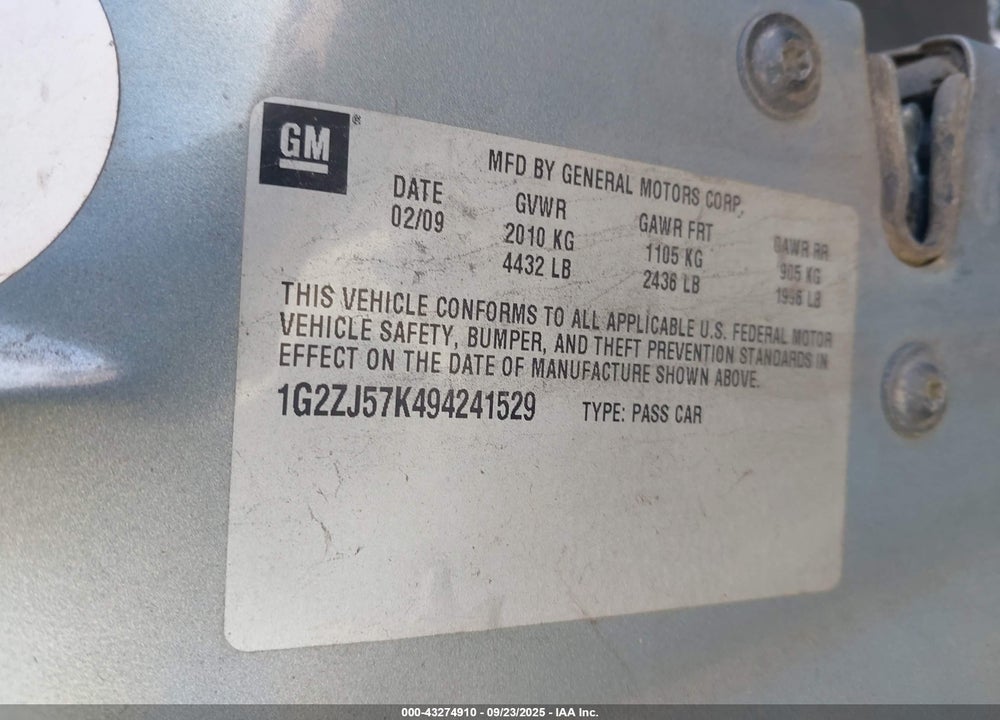 2009 PONTIAC G6 NEW SE VIN: 1G2ZJ57K494241529