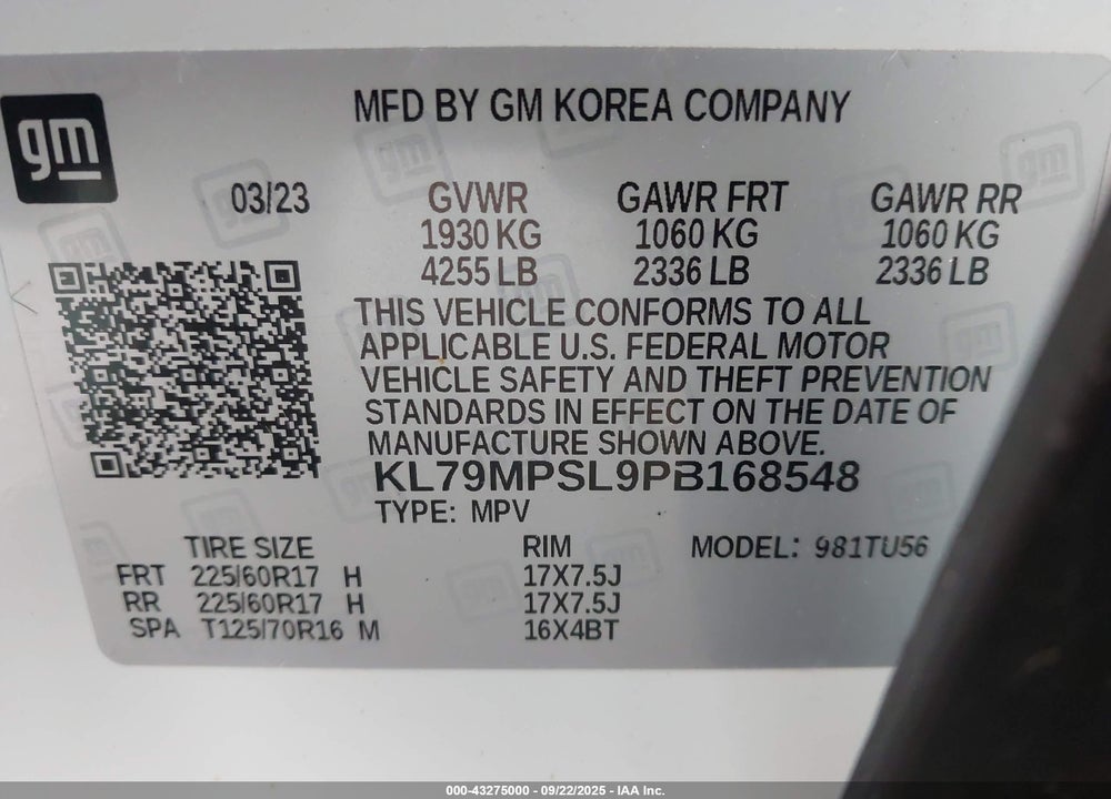 2023 CHEVROLET TRAILBLAZER FWD LT VIN: KL79MPSL9PB168548