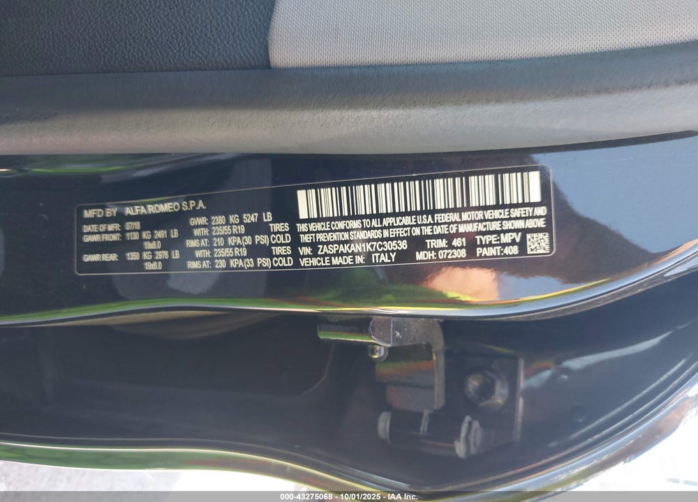 2019 ALFA ROMEO STELVIO SPORT AWD VIN: ZASPAKAN1K7C30536