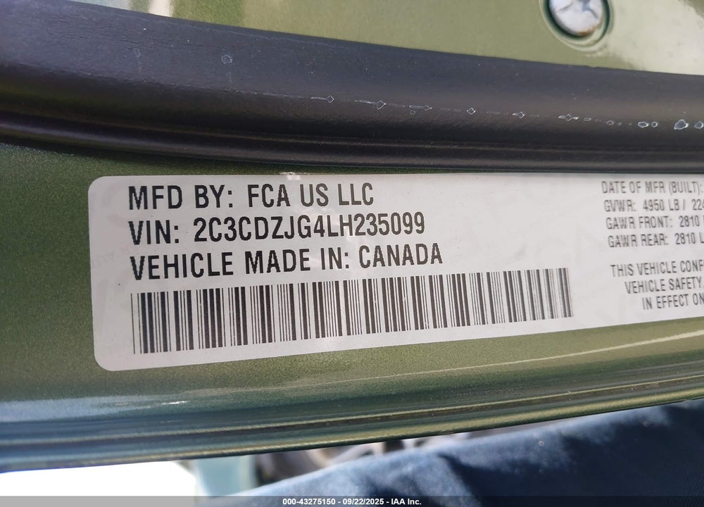 2020 DODGE CHALLENGER GT VIN: 2C3CDZJG4LH235099
