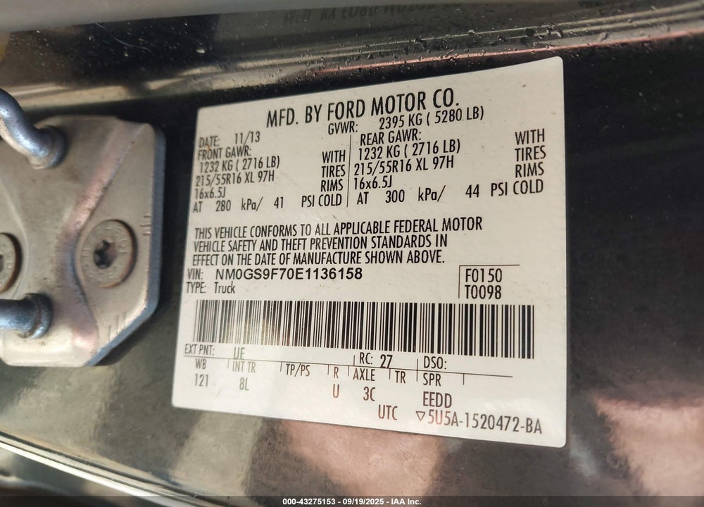 2014 FORD TRANSIT CONNECT XLT VIN: NM0GS9F70E1136158