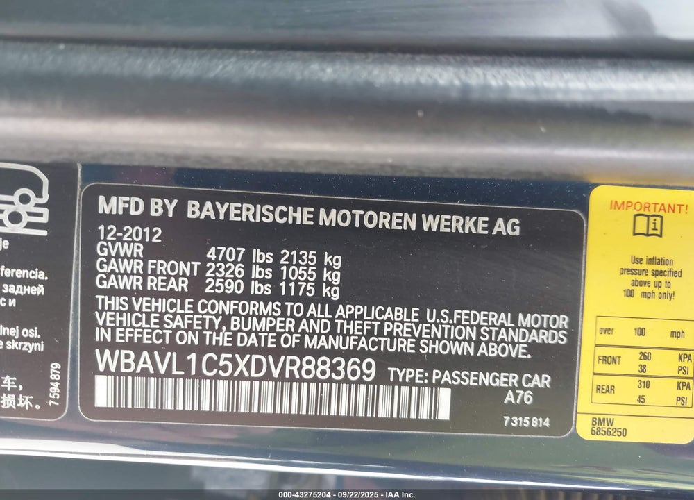 2013 BMW X1 VIN: WBAVL1C5XDVR88369