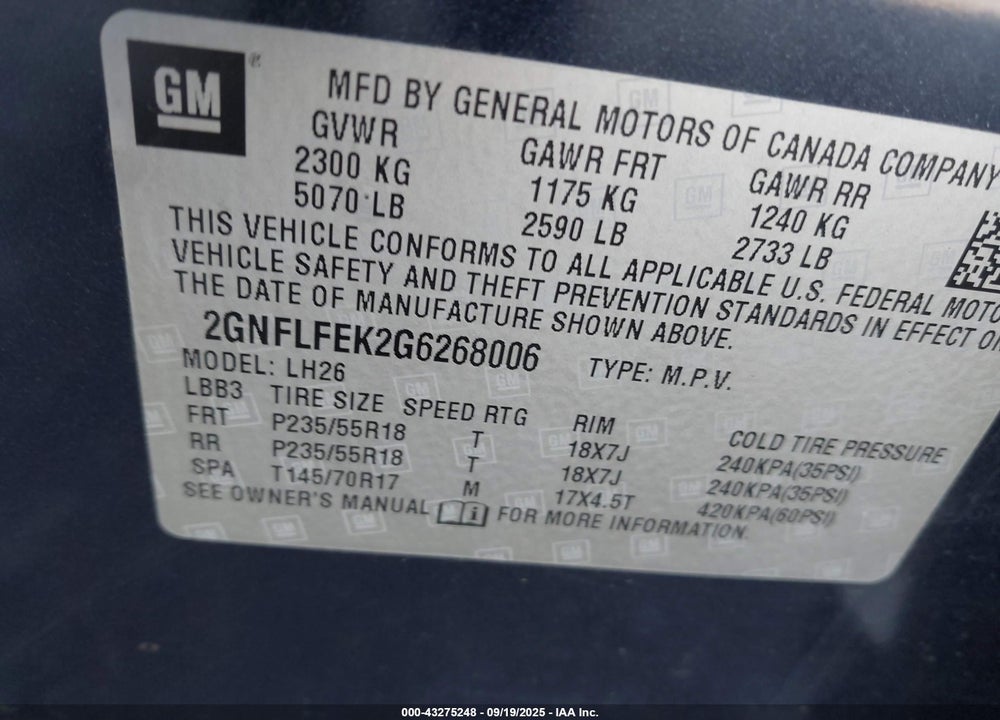 2016 CHEVROLET EQUINOX LT VIN: 2GNFLFEK2G6268006