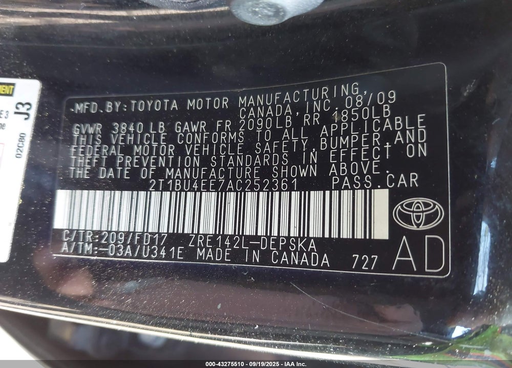 2010 TOYOTA COROLLA VIN: 2T1BU4EE7AC252361