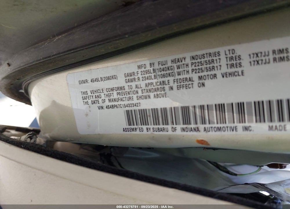 2005 SUBARU OUTBACK 2.5XT LIMITED VIN: 4S4BP67C154323427