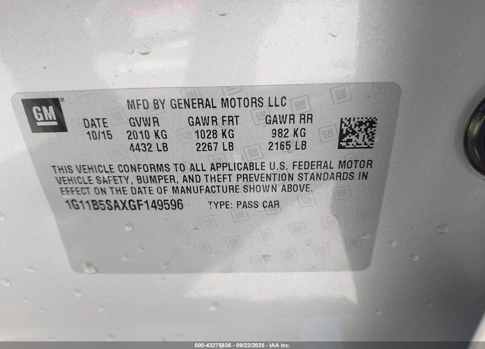 2016 CHEVROLET MALIBU LIMITED LS VIN: 1G11B5SAXGF149596