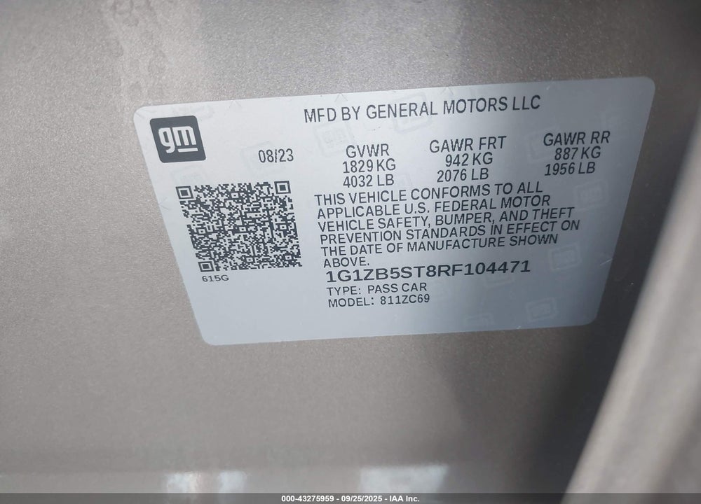2024 CHEVROLET MALIBU FWD LS VIN: 1G1ZB5ST8RF104471