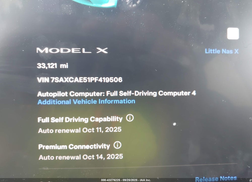 2023 TESLA MODEL X DUAL MOTOR ALL-WHEEL DRIVE/STANDARD RANGE VIN: 7SAXCAE51PF419506