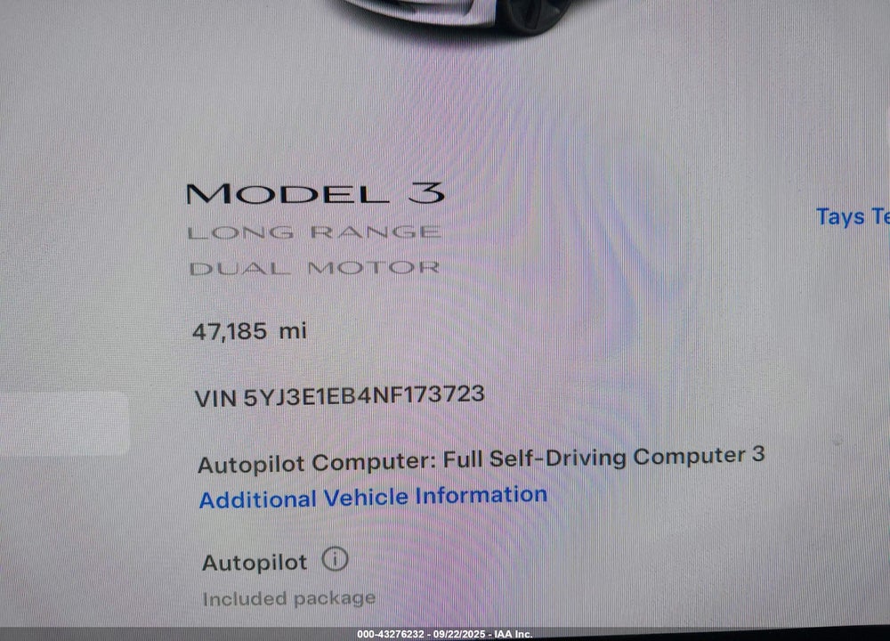 2022 TESLA MODEL 3 VIN: 5YJ3E1EB4NF173723