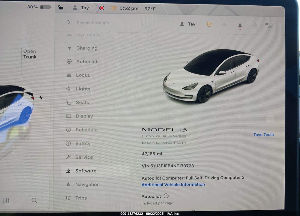2022 TESLA MODEL 3 VIN: 5YJ3E1EB4NF173723