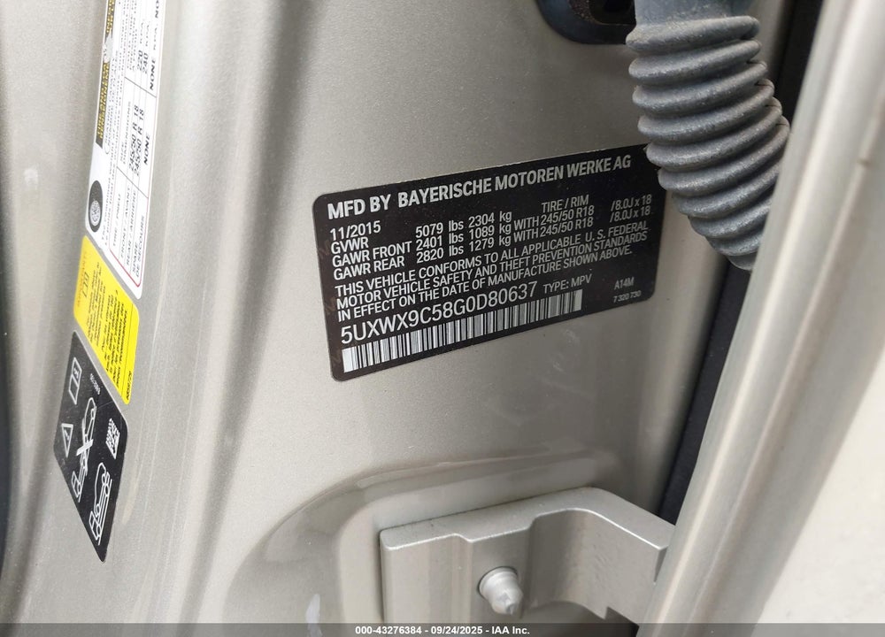2016 BMW X3 VIN: 5UXWX9C58G0D80637