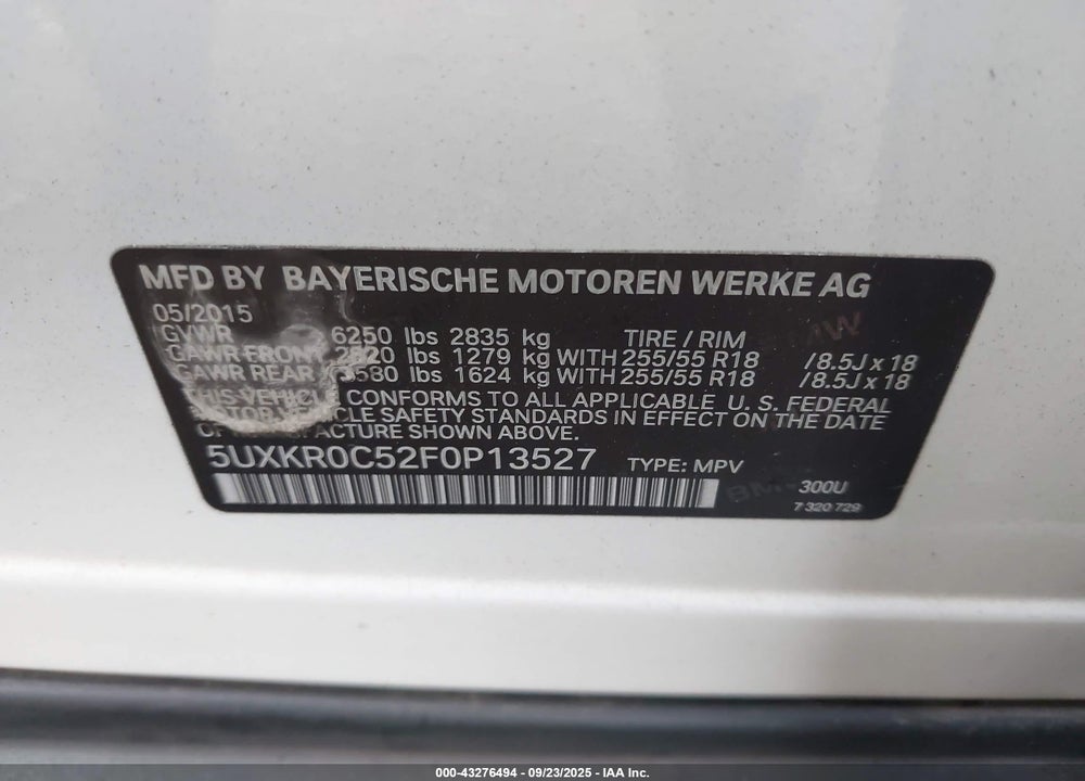 2015 BMW X5 VIN: 5UXKR0C52F0P13527