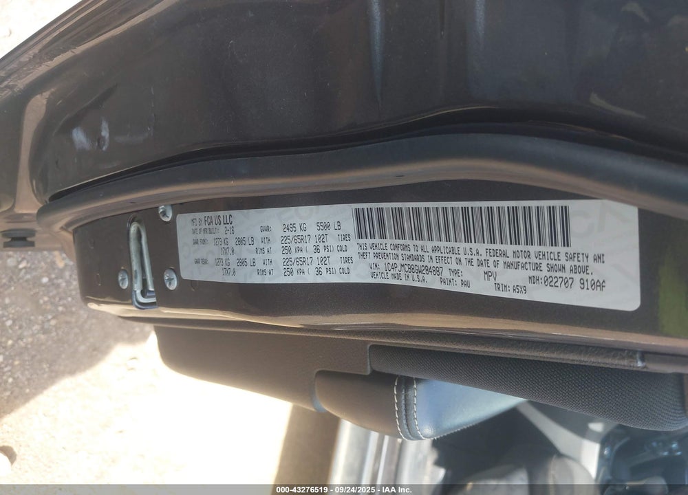 2016 JEEP CHEROKEE LATITUDE VIN: 1C4PJMCB8GW284887