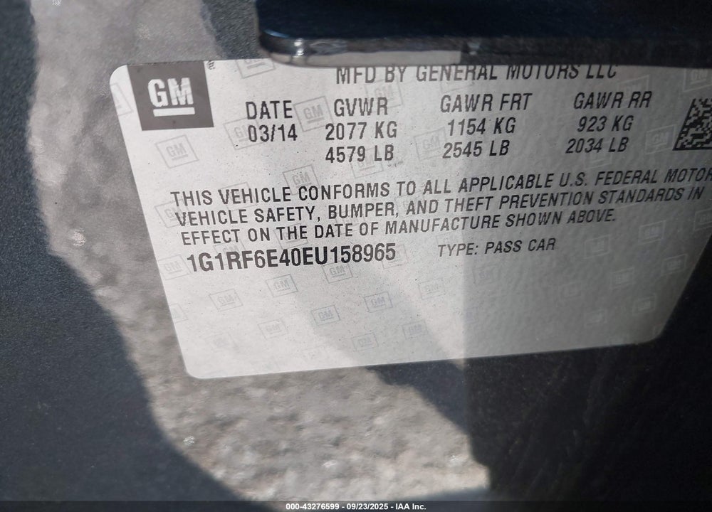 2014 CHEVROLET VOLT VIN: 1G1RF6E40EU158965