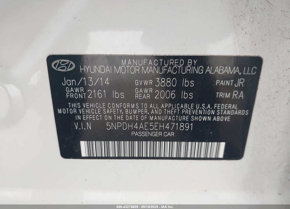 2014 HYUNDAI ELANTRA LIMITED VIN: 5NPDH4AE5EH471891