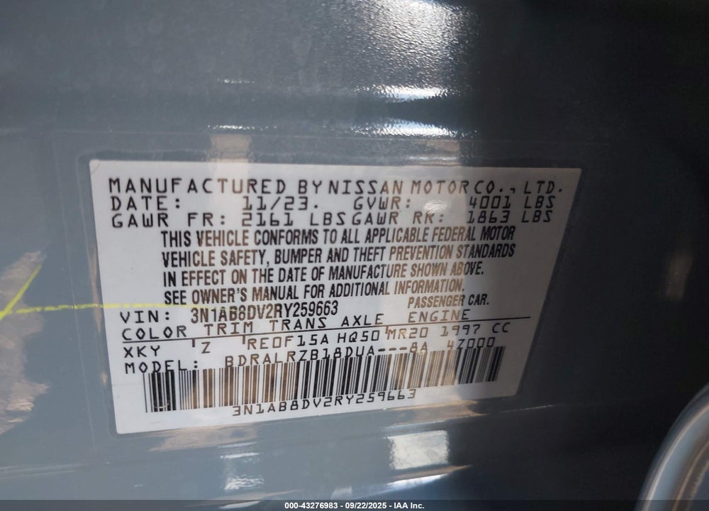 2024 NISSAN SENTRA SR XTRONIC CVT VIN: 3N1AB8DV2RY259663