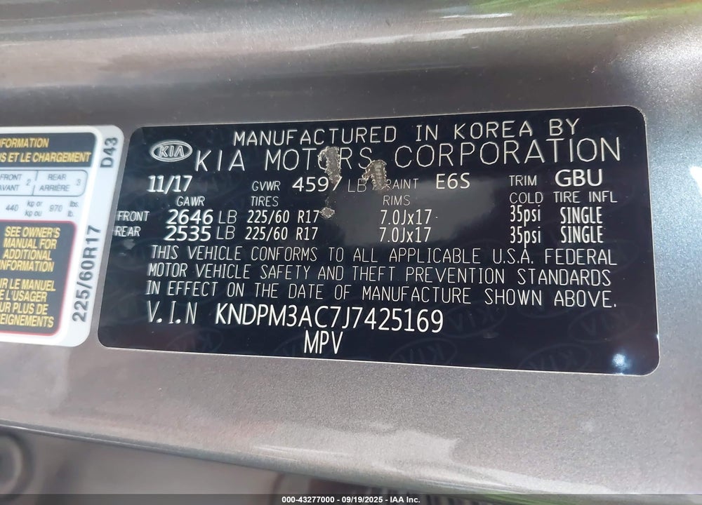 2018 KIA SPORTAGE VIN: KNDPM3AC7J7425169