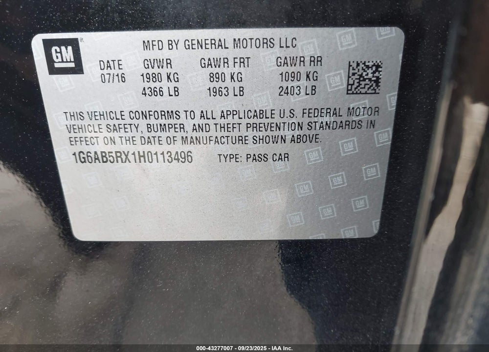 2017 CADILLAC ATS VIN: 1G6AB5RX1H0113496