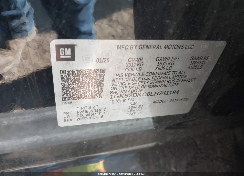 2020 GMC YUKON 4WD SLT VIN: 1GKS2BKC0LR241194
