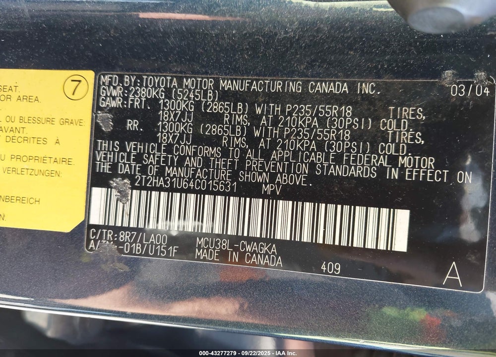 2004 LEXUS RX 330 VIN: 2T2HA31U64C015631
