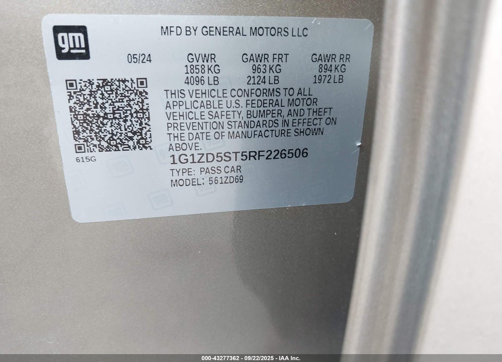 2024 CHEVROLET MALIBU VIN: 1G1ZD5ST5RF226506
