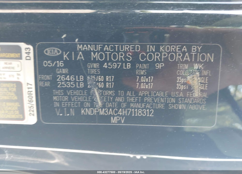 2017 KIA SPORTAGE VIN: KNDPM3AC4H7118312